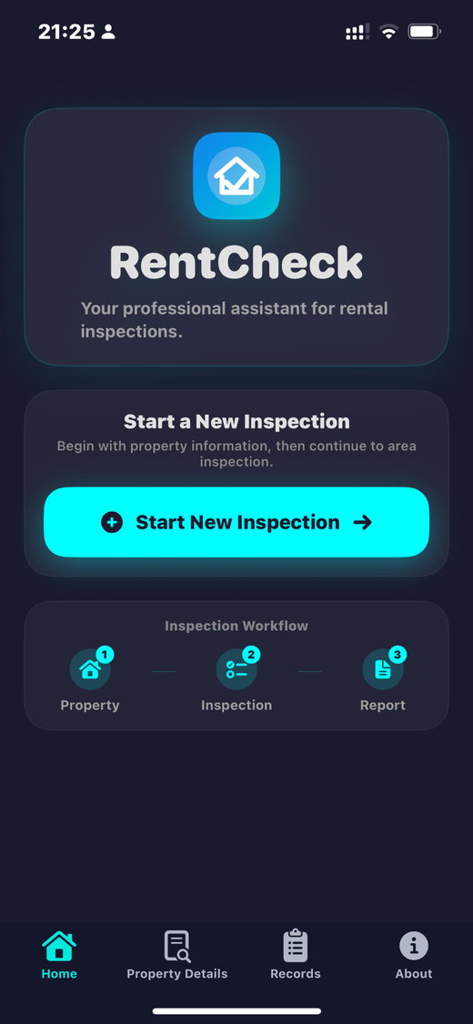 Rent Check home screen