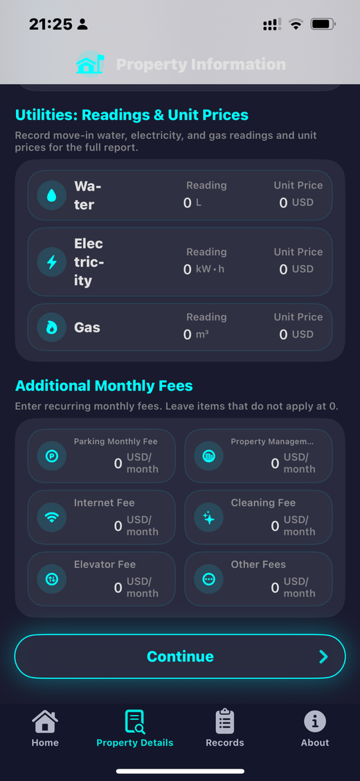 Utility readings and fees